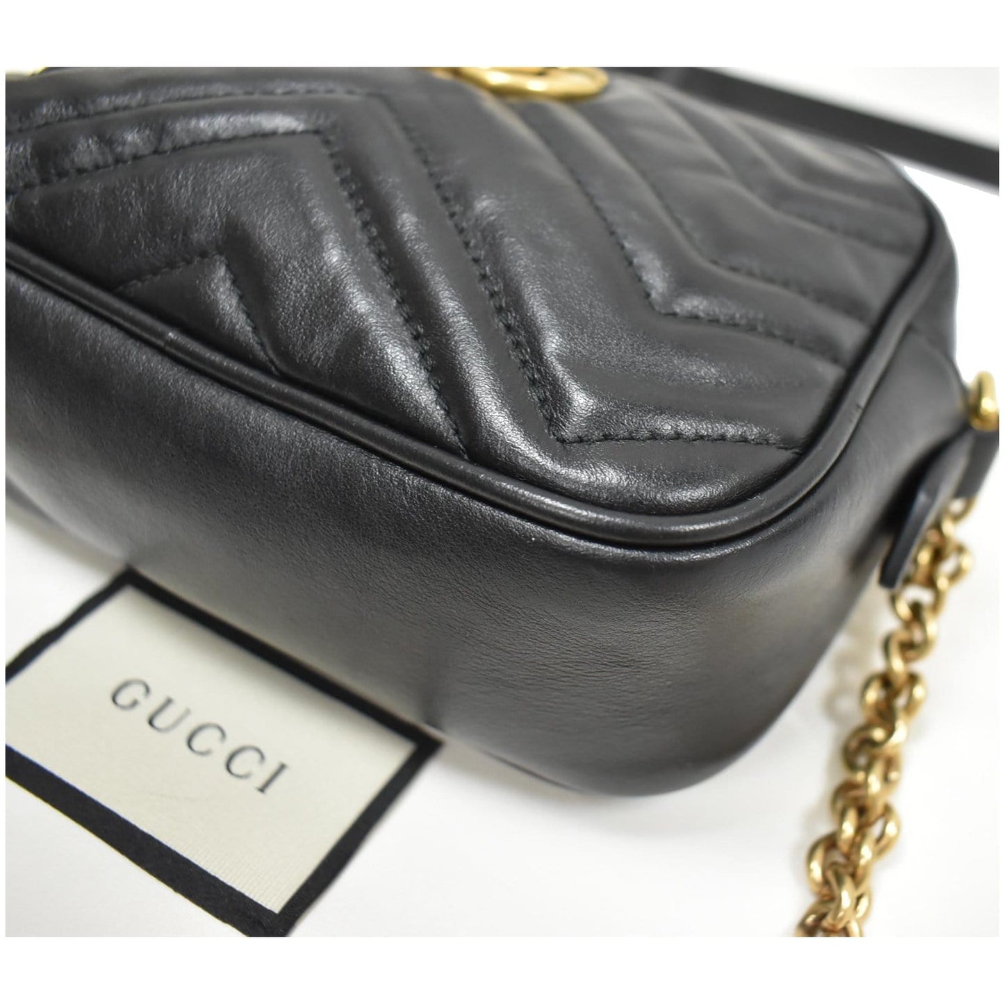 GUCCI GG Marmont Matelasse Mini Leather Crossbody Bag Black 448065
