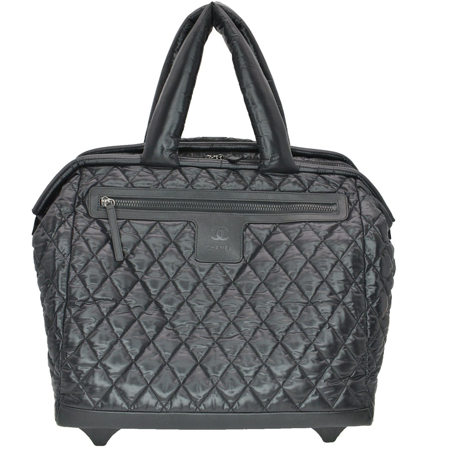 CHANEL Coco Cocoon Quilted Nylon Trolley Rolling Bag Black