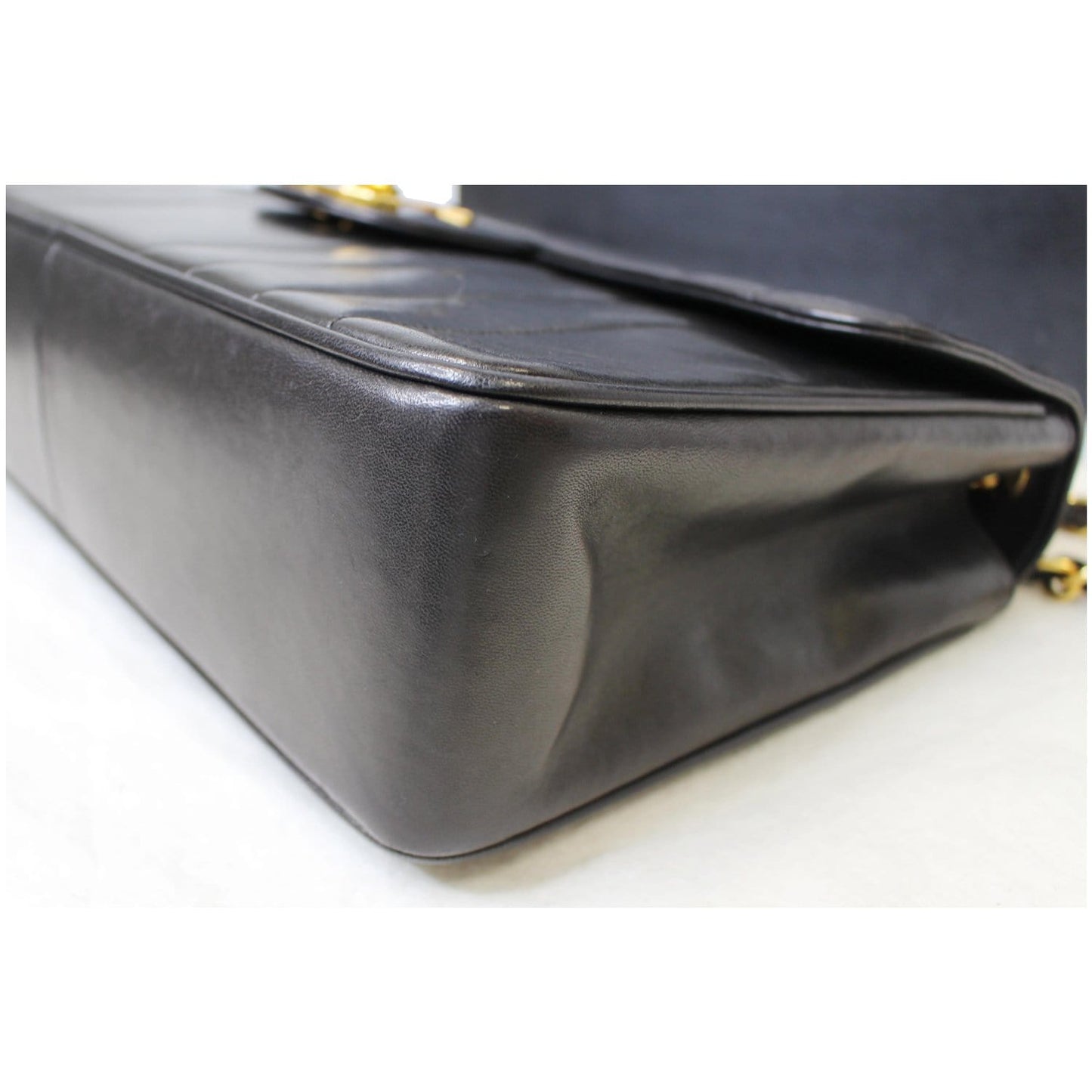 CHANEL Vintage Classic Jumbo Single Flap Vertical Lambskin Shoulder Bag Black