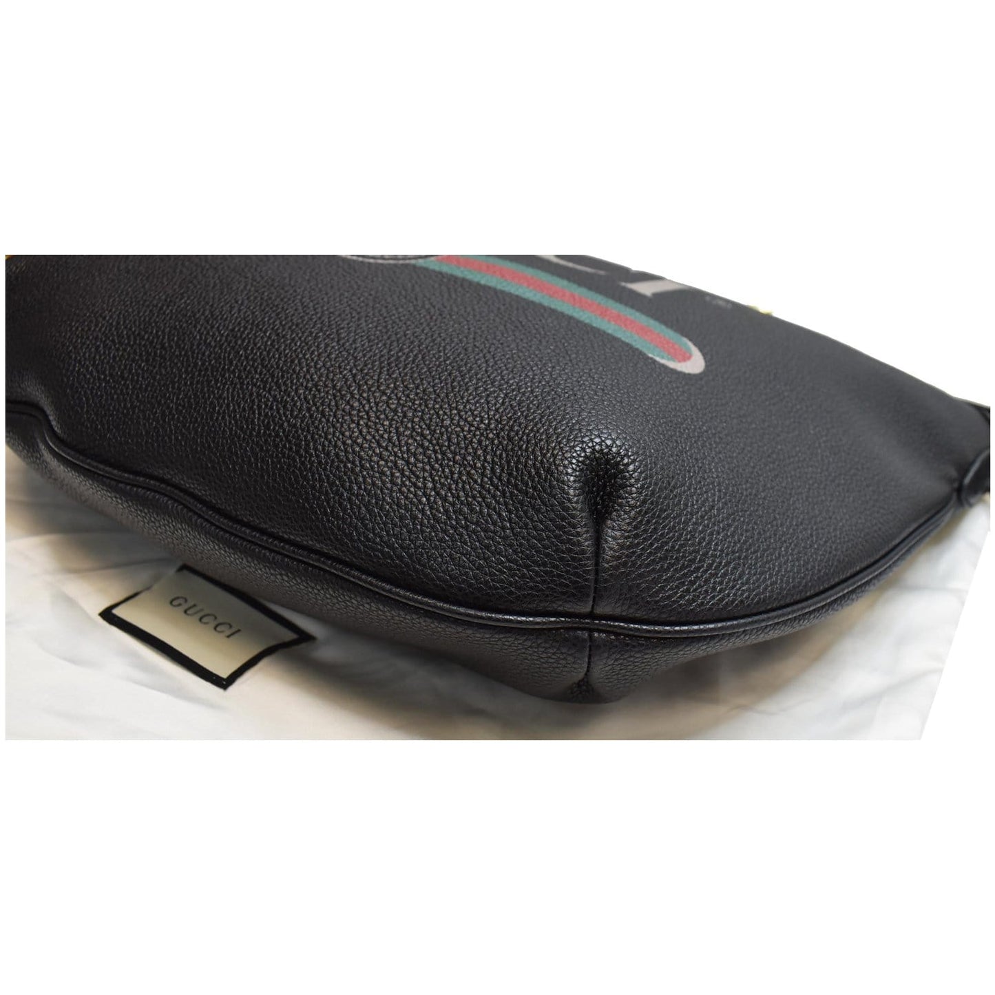 GUCCI Half Moon Logo Calfskin Leather Hobo Shoulder Bag Black 523588