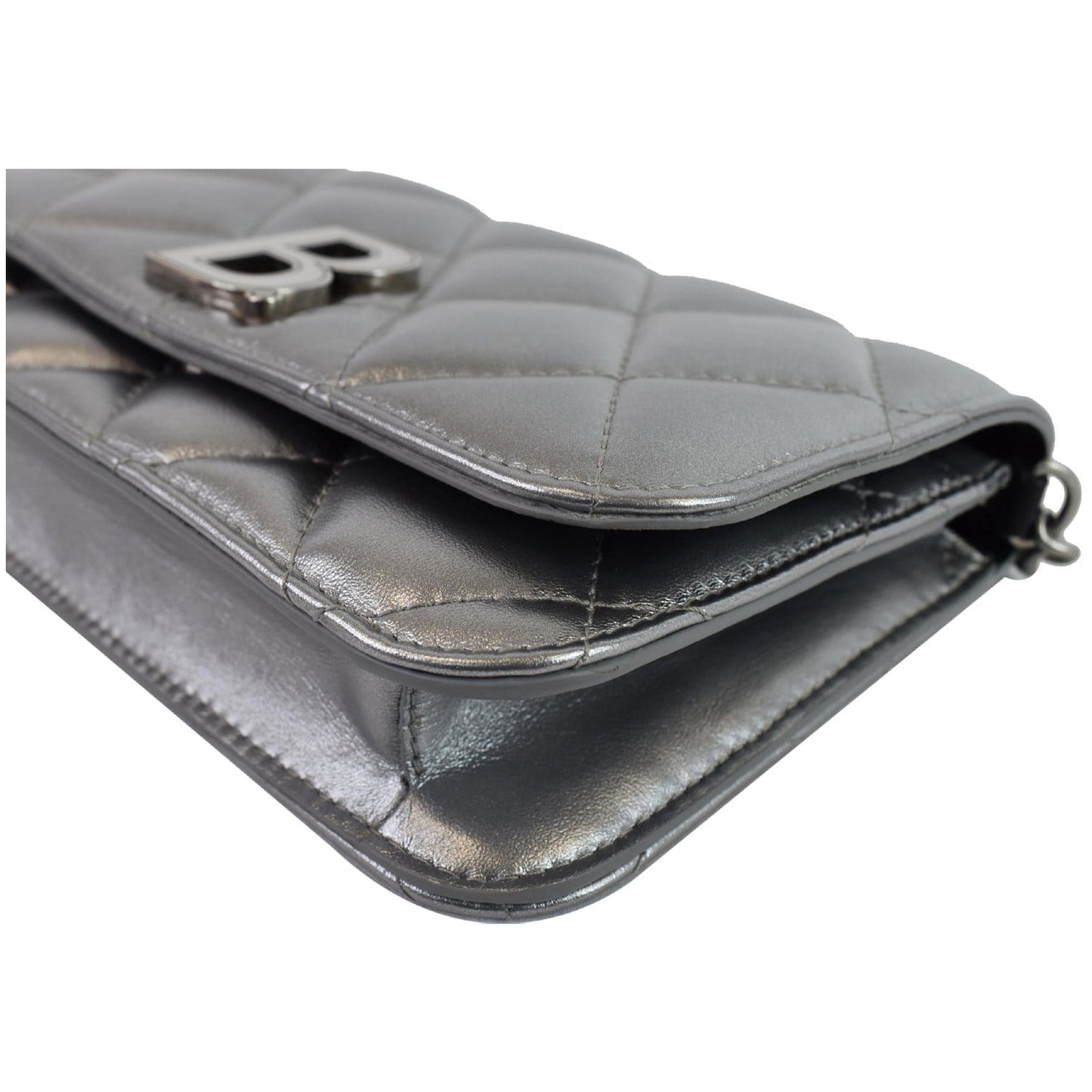 BALENCIAGA B Quilted Leather Wallet On Chain Crossbody Bag Silver - Last Call