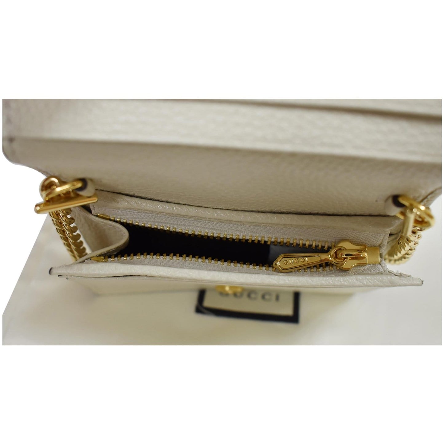 GUCCI Zumi Mini Grainy Leather Chain Wallet Cream 570660 - Final Sale