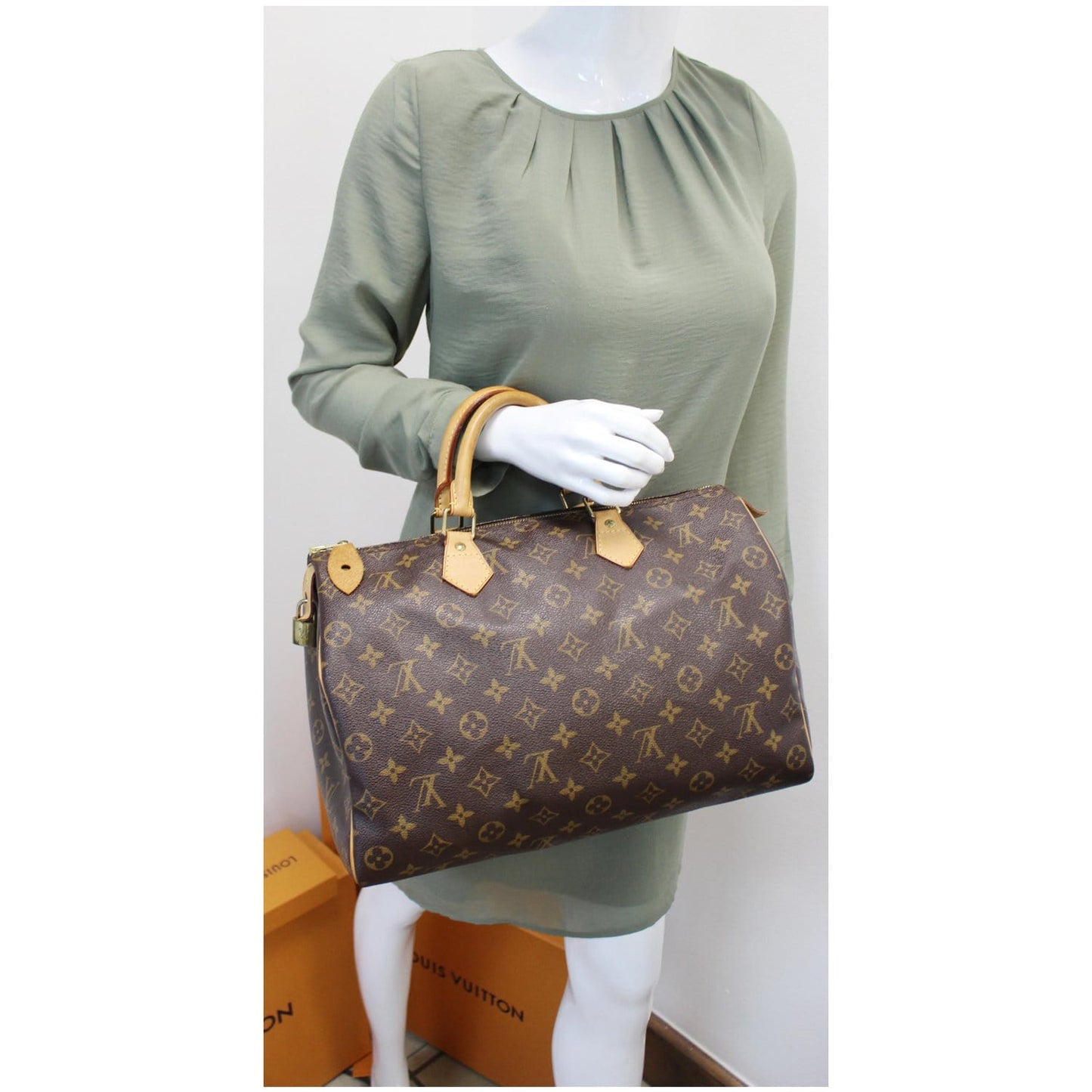 Louis Vuitton Speedy 35 Monogram Canvas Satchel Bag Brown