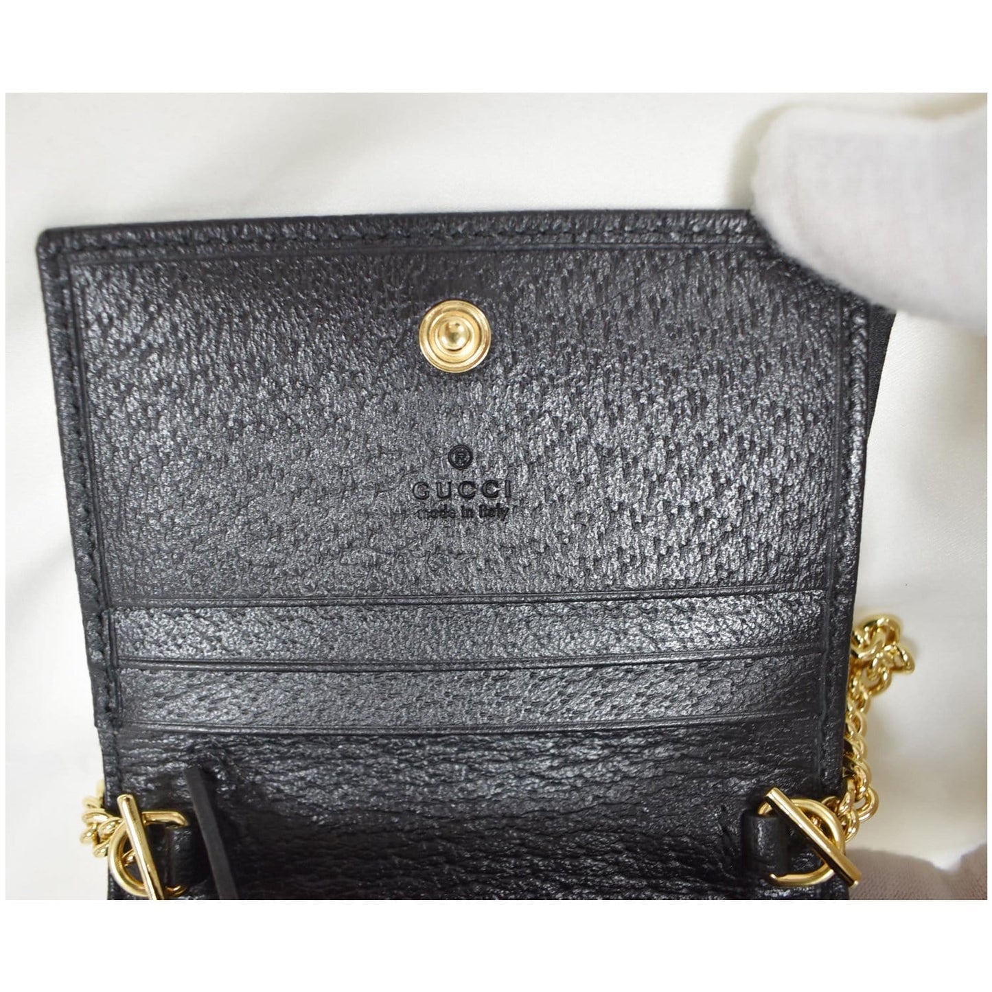 GUCCI GG Small Coin Leather Chain Wallet Black 617195