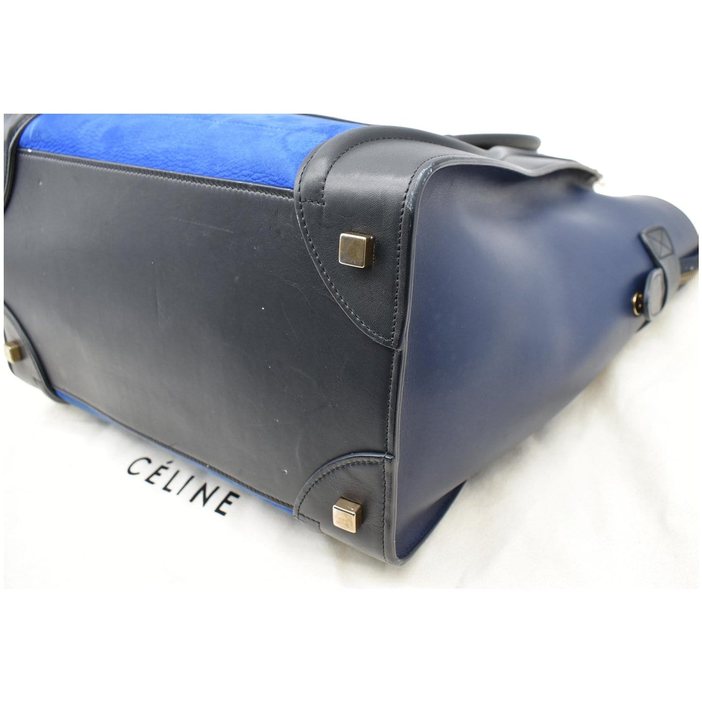 CELINE Mini Luggage Nubuck Calfskin Suede Leather Tote Bag Tri-Color