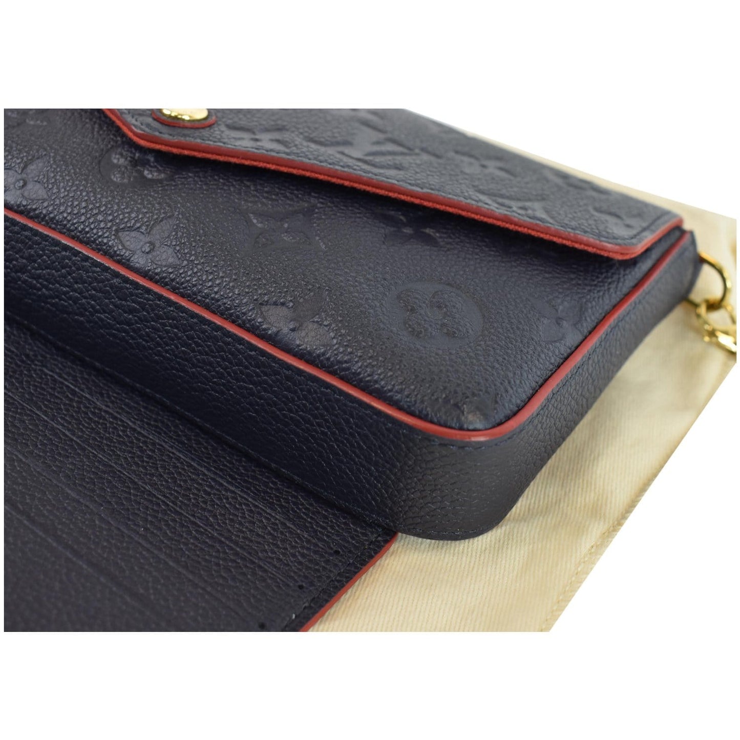 LOUIS VUITTON Pochette Felicie Monogram Empreinte Chain Wallet Navy