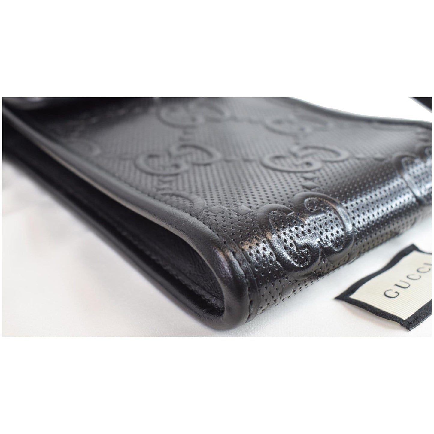 GUCCI GG Embossed Leather Mini Messenger Bag Black 625571