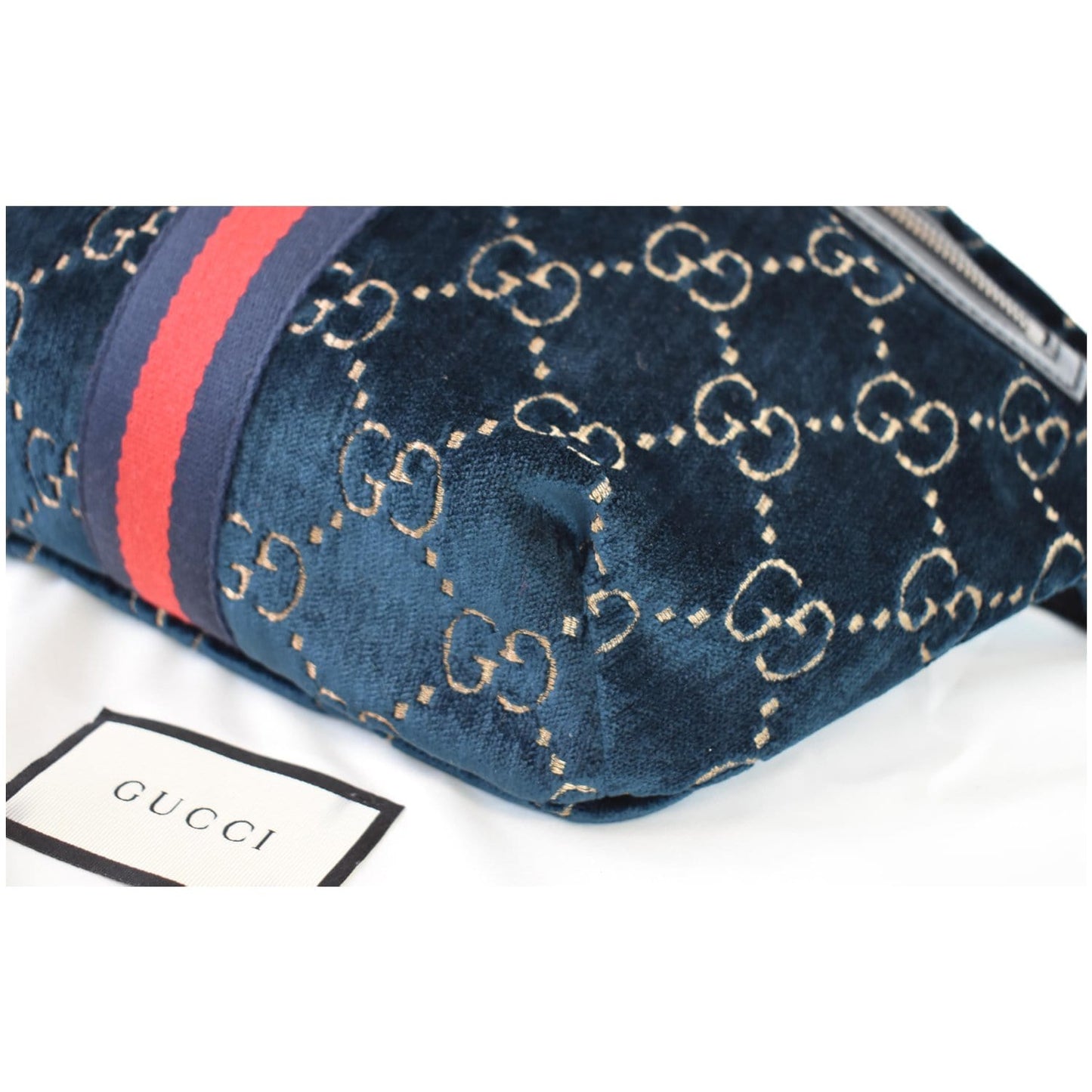 GUCCI GG Monogram Velvet Belt Bumbag Dark Blue 574968