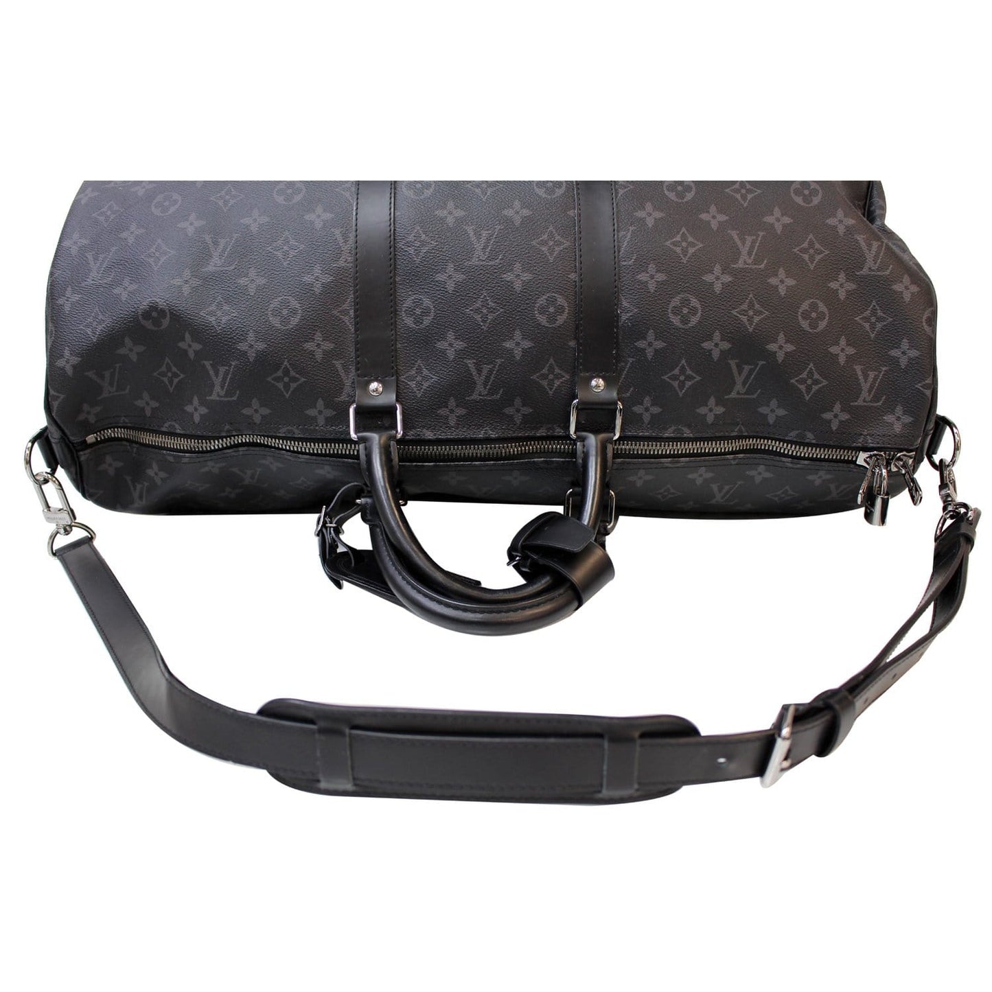 LOUIS VUITTON Keepall 55 Bandouliere Monogram Eclipse Travel Bag Black
