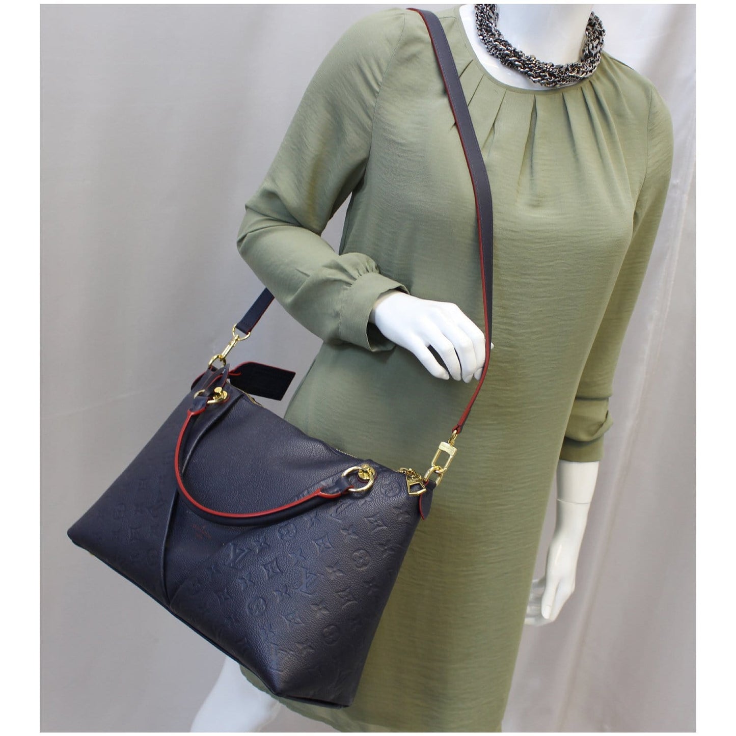 LOUIS VUITTON V MM Empreinte Leather Tote Bag Marine Rouge