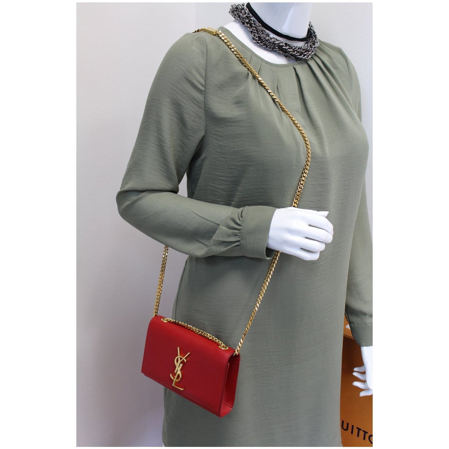 YVES SAINT LAURENT Kate Small Grain De Poudre Crossbody Bag Red