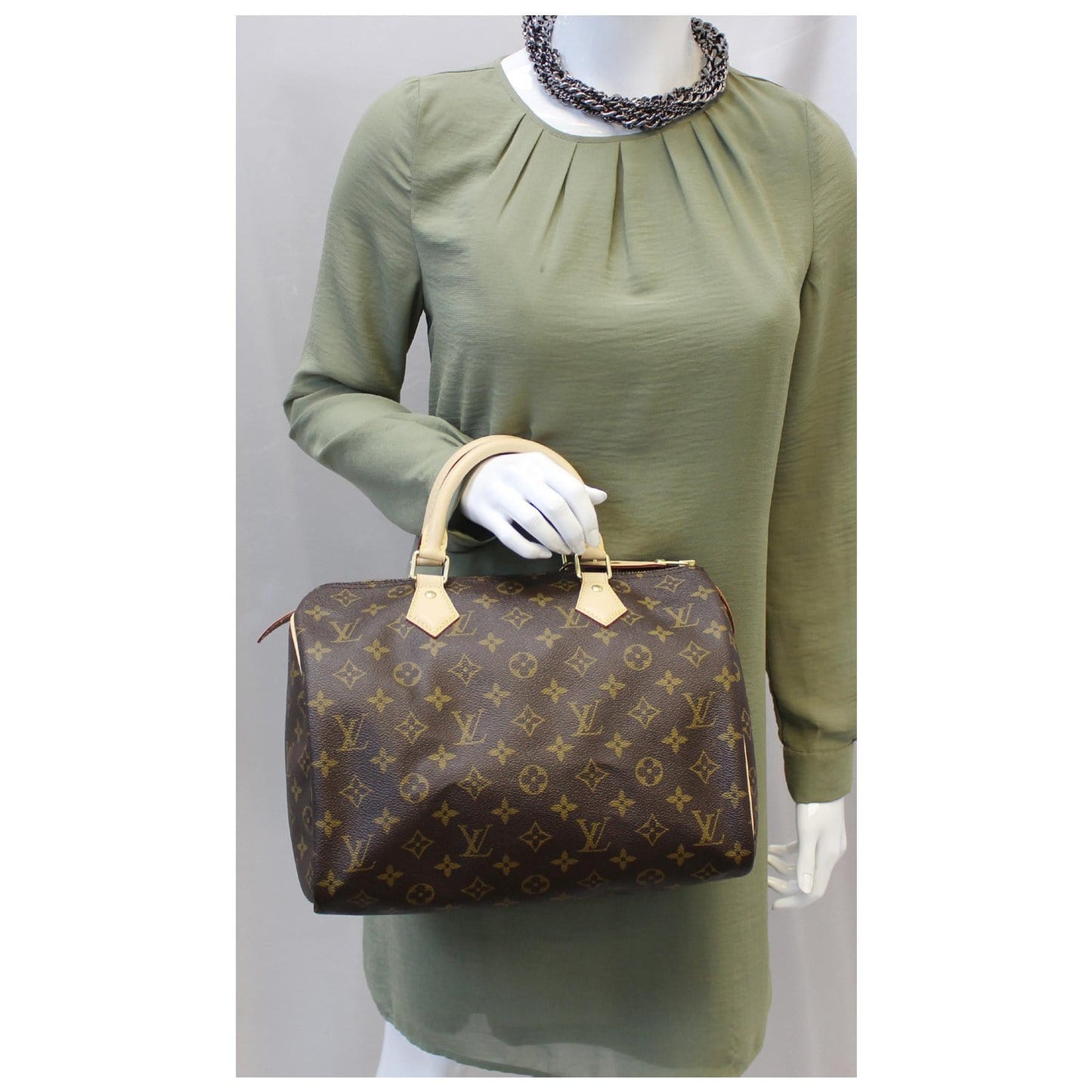 LOUIS VUITTON Speedy 30 Monogram Canvas Satchel Handbag Brown