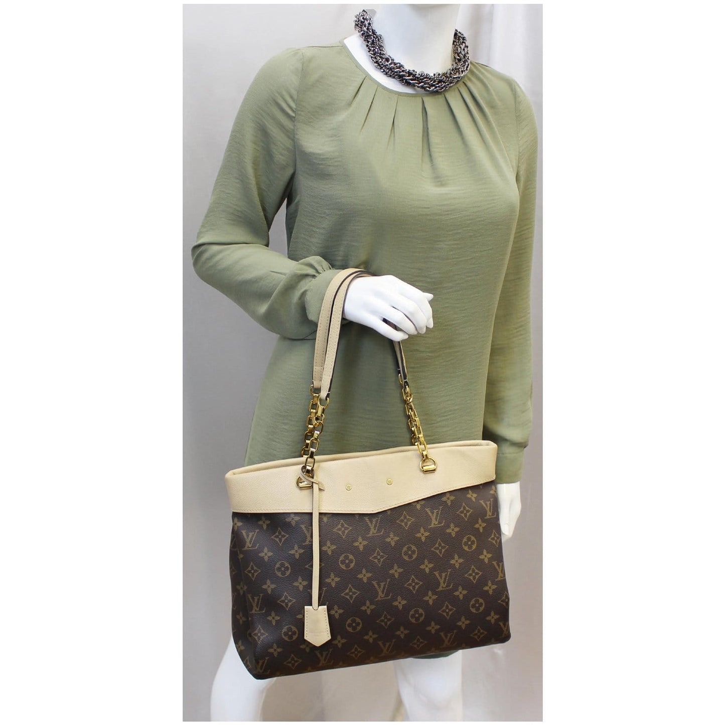 LOUIS VUITTON Pallas Chain Shopper Bag Monogram Canvas Dune