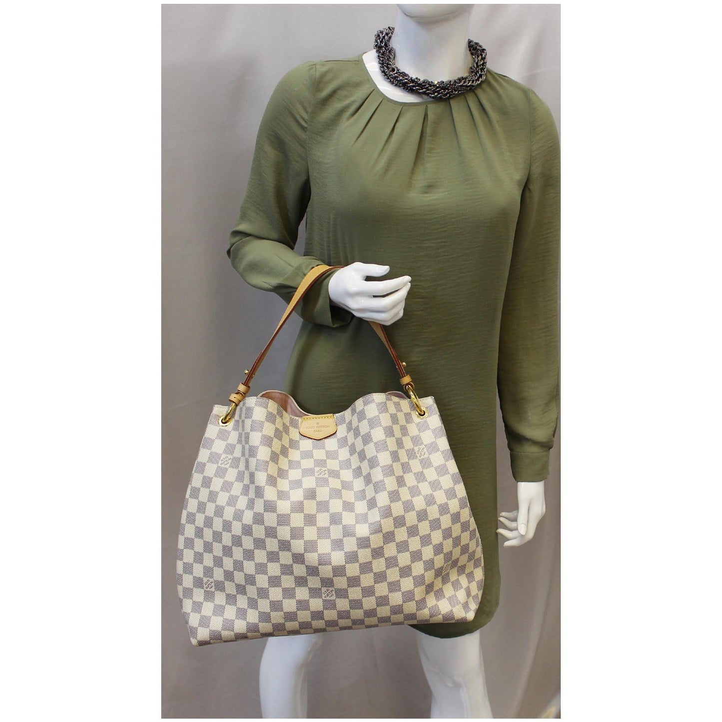 LOUIS VUITTON Graceful MM Damier Azur Shoulder Bag White