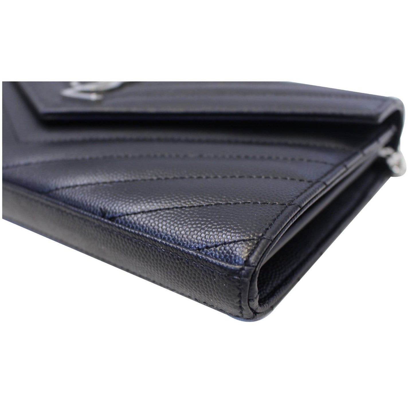 YVES SAINT LAURENT Monogram Grain De Poudre Chain Wallet Black