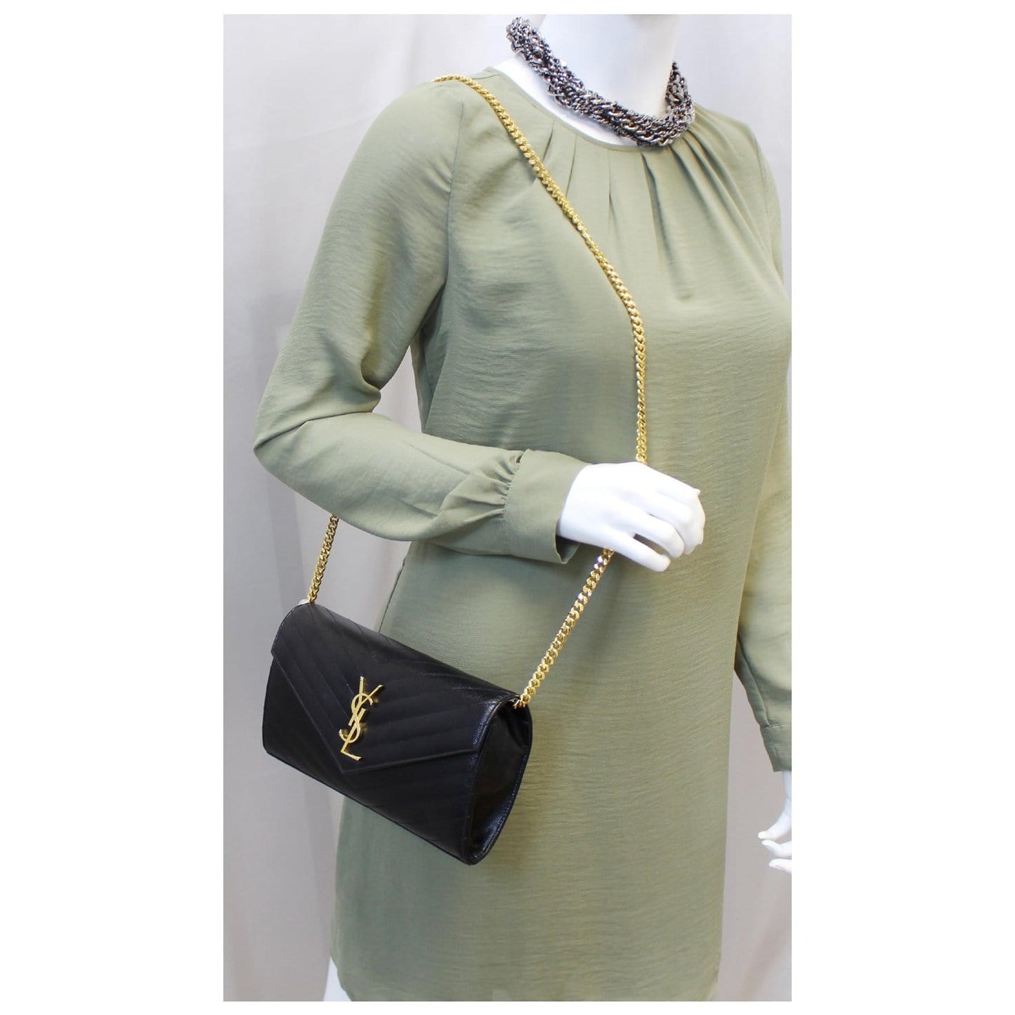 YVES SAINT LAURENT Matelasse Envelope Chain Wallet Black