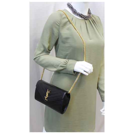 YVES SAINT LAURENT Matelasse Envelope Chain Wallet Black