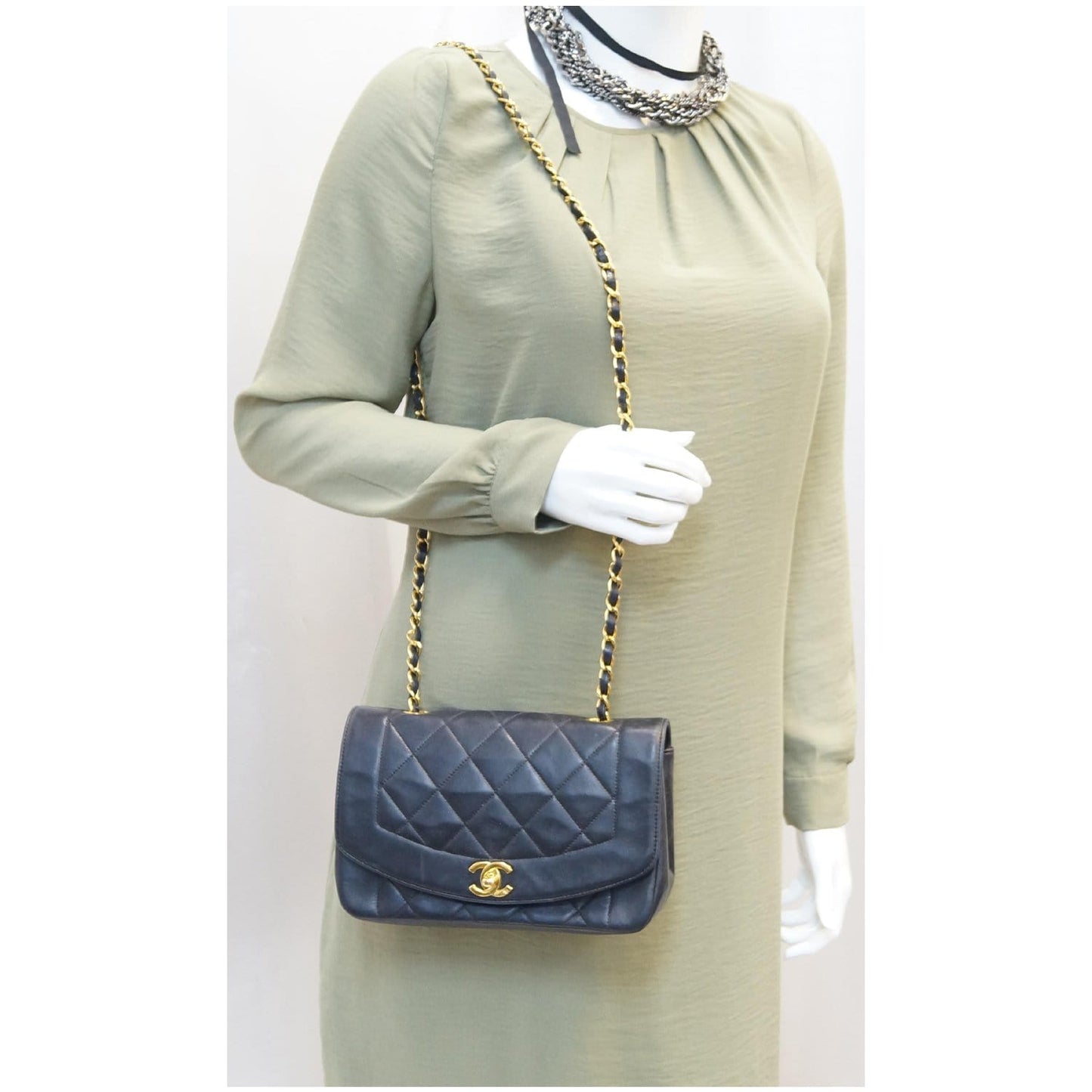 CHANEL Diana Flap Bag Quilted Lambskin Shoulder Bag Black