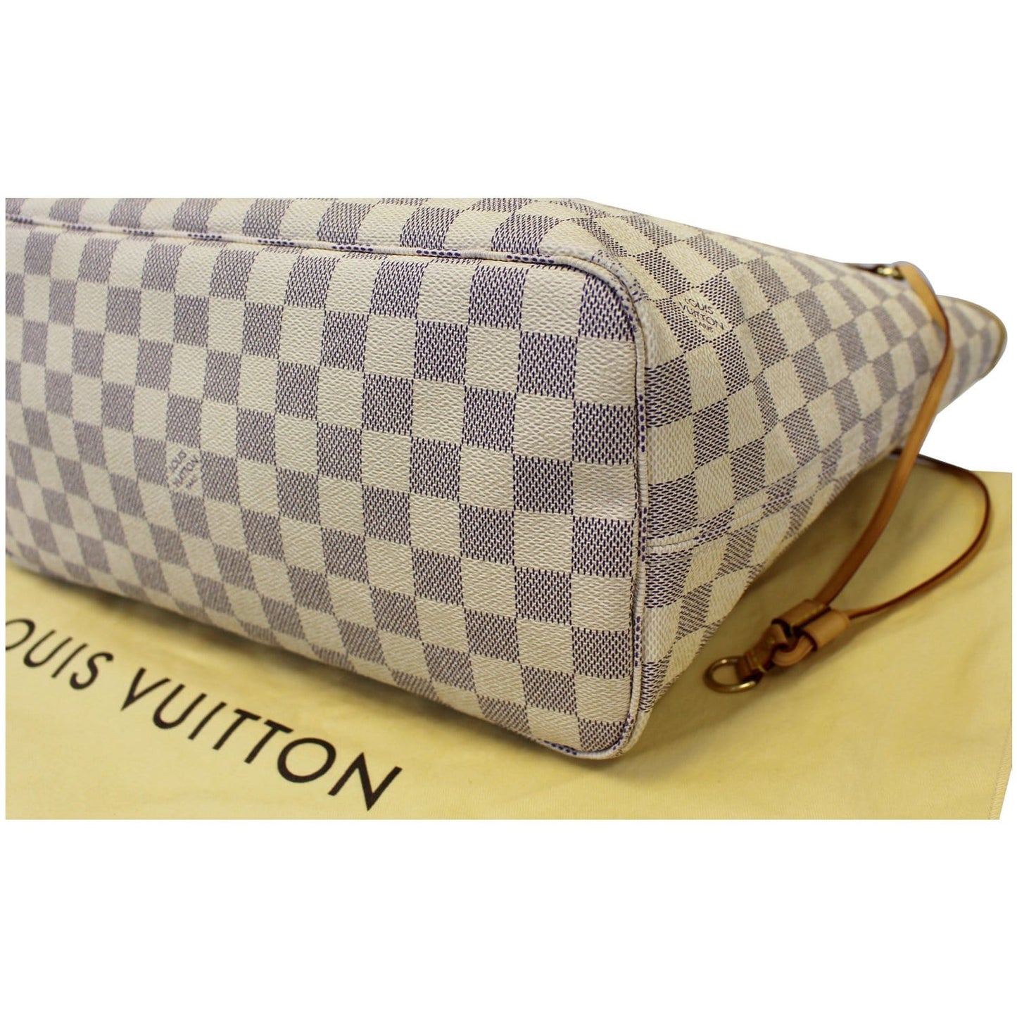 LOUIS VUITTON Neverfull MM Damier Azur Tote Shoulder Bag White