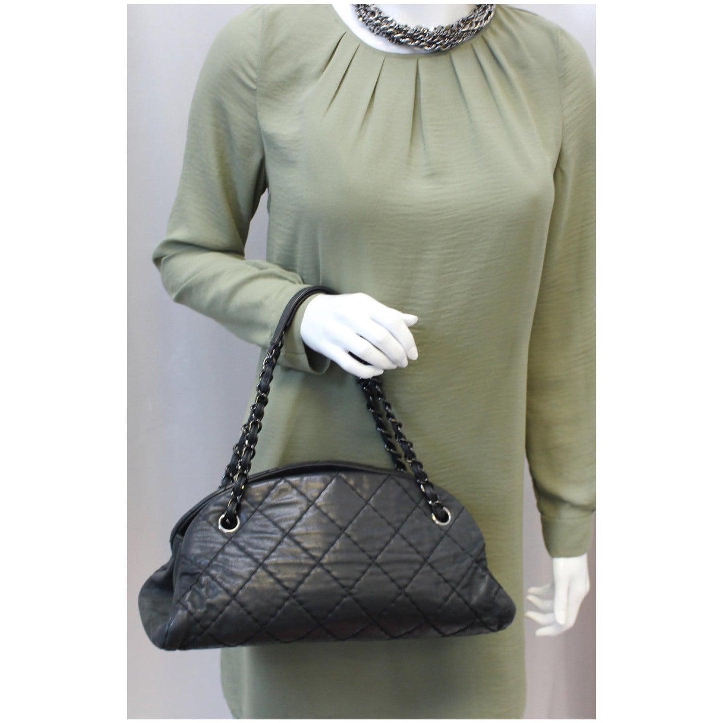 CHANEL Just Mademoiselle Calfskin Leather Bowling Bag Black