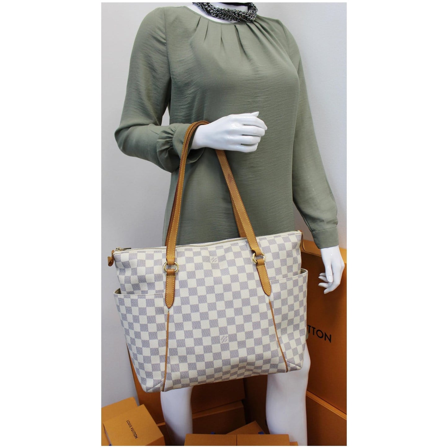 LOUIS VUITTON Totally GM Damier Azur Shoulder Bag White