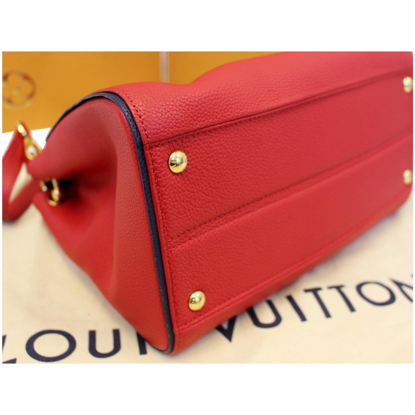 LOUIS VUITTON Double V Grained Leather Monogram Shoulder Bag Rubis