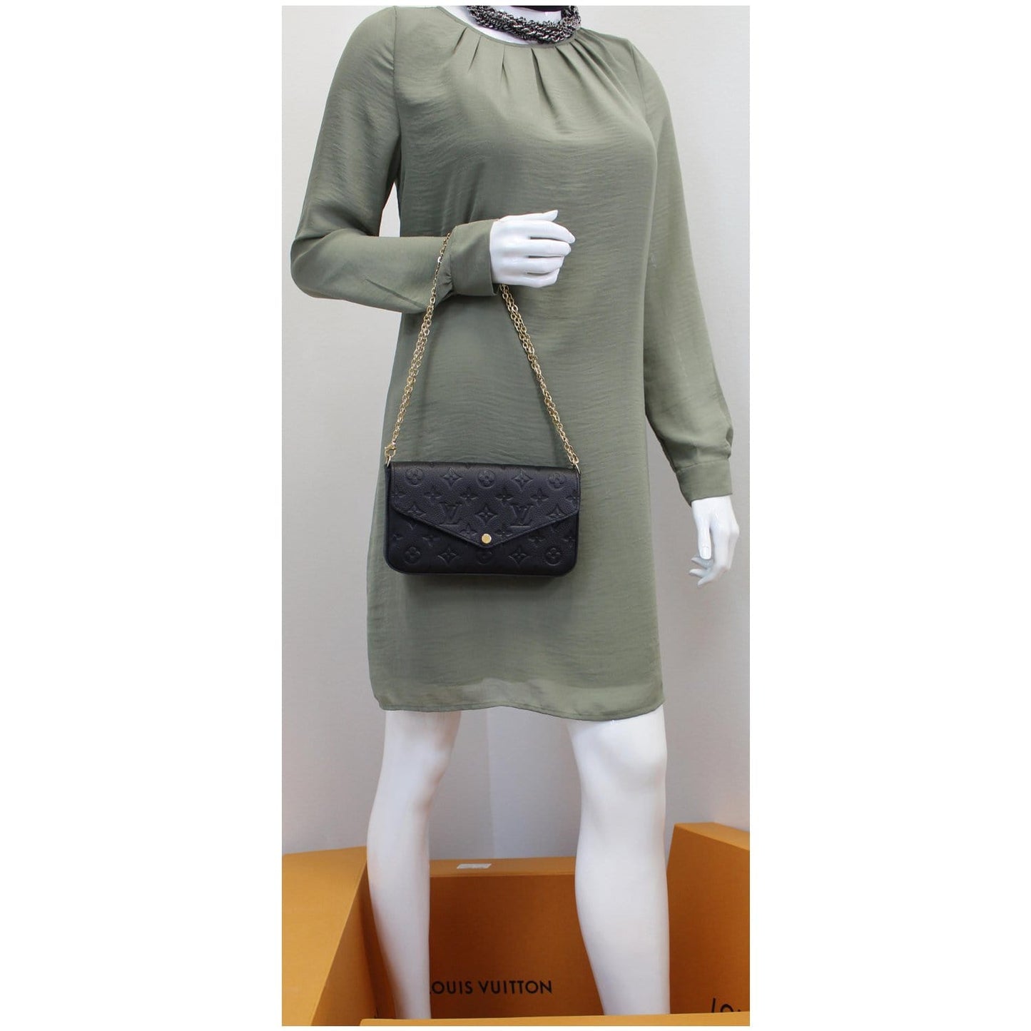 LOUIS VUITTON Pochette Felicie Empreinte Leather Crossbody Bag Black