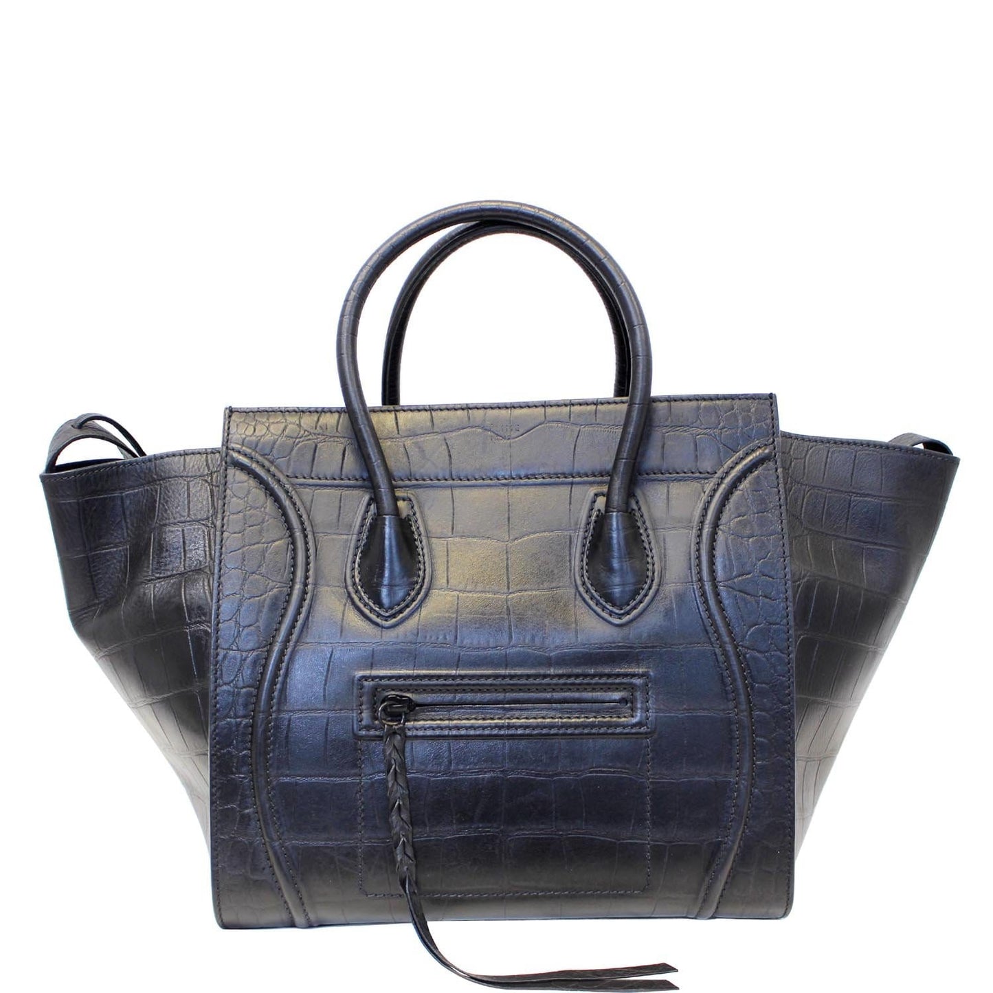 CELINE Croc Stamped Embossed Leather Medium Phantom Luggage Tote Bag