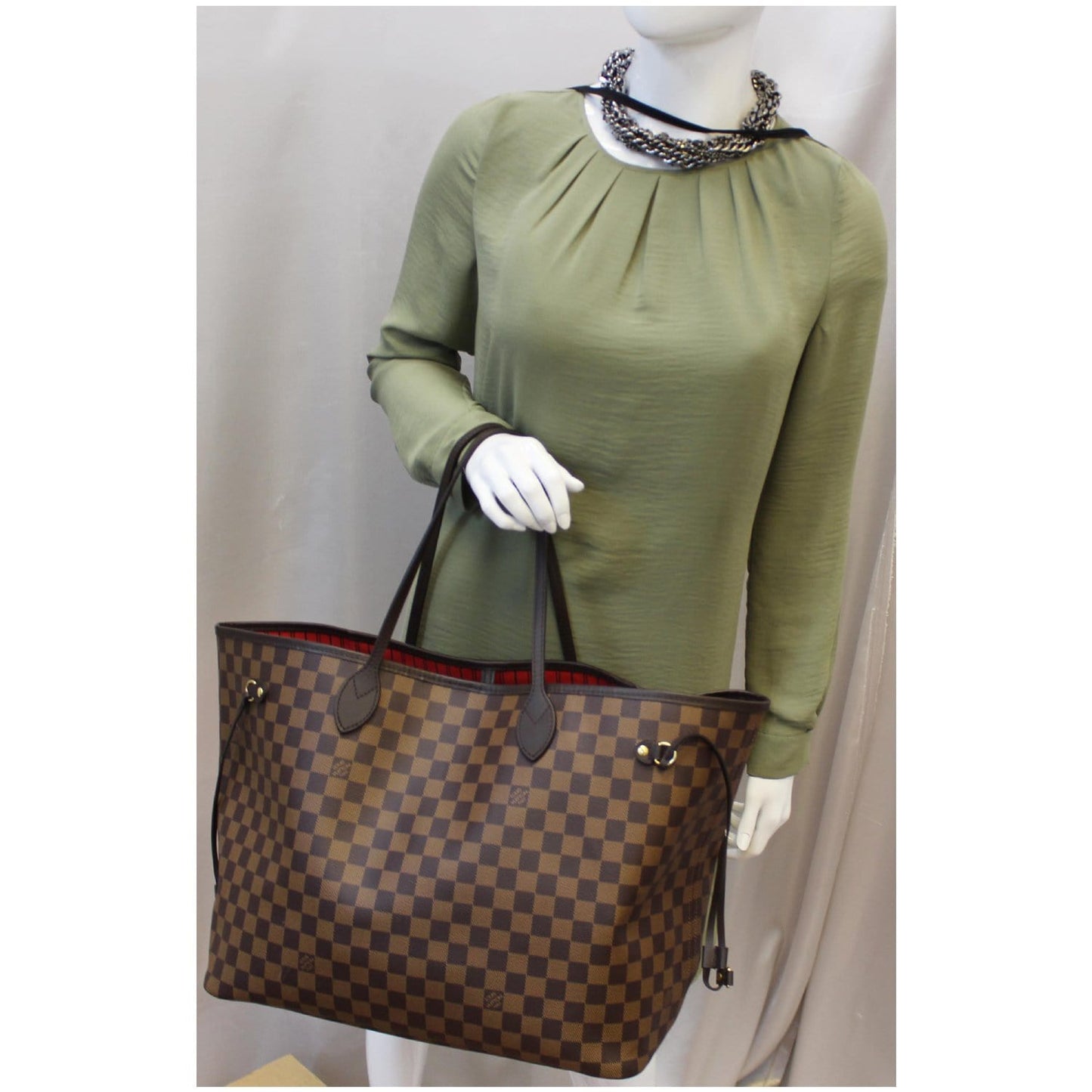 LOUIS VUITTON Neverfull GM Damier Ebene Tote Shoulder Bag Brown