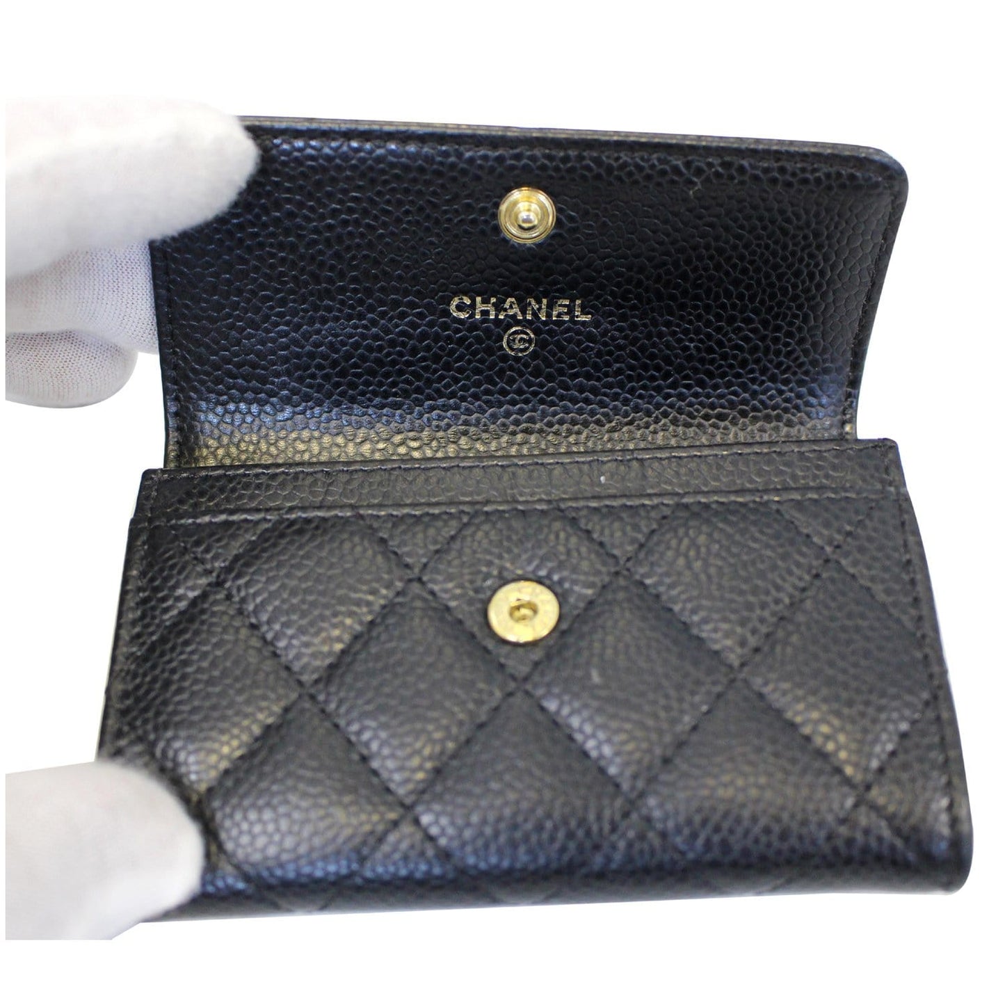 CHANEL Flap Caviar Leather Card Holder Black