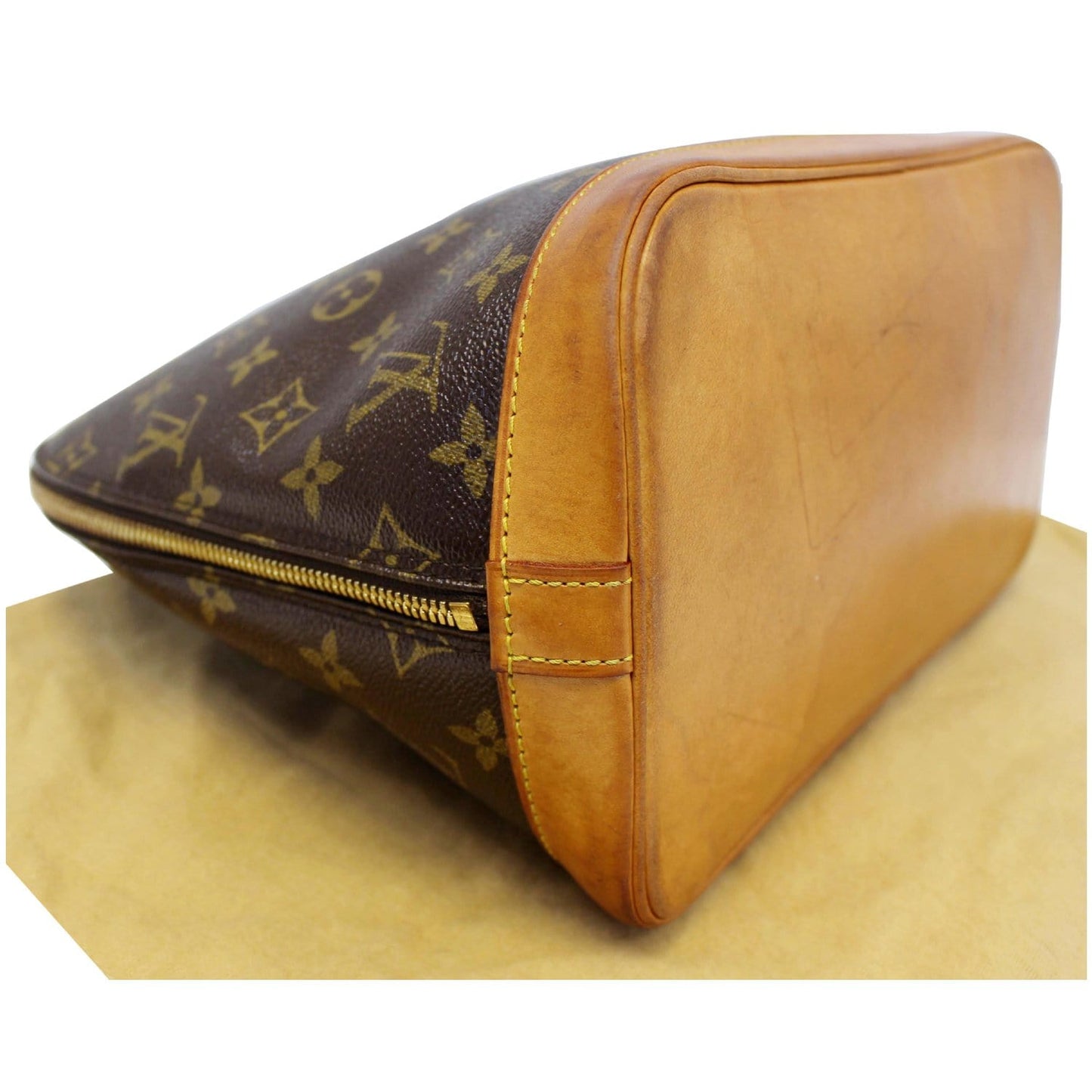 LOUIS VUITTON Alma Monogram Canvas Satchel Bag Brown