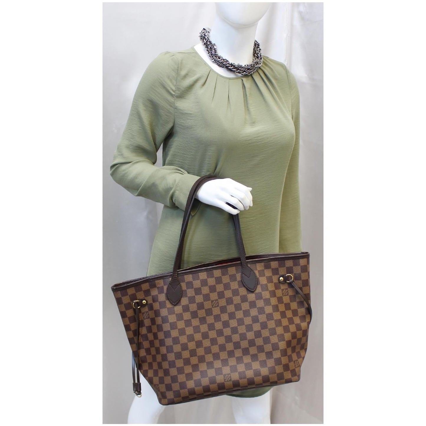 LOUIS VUITTON Neverfull MM Damier Ebene Tote Shoulder Bag Brown