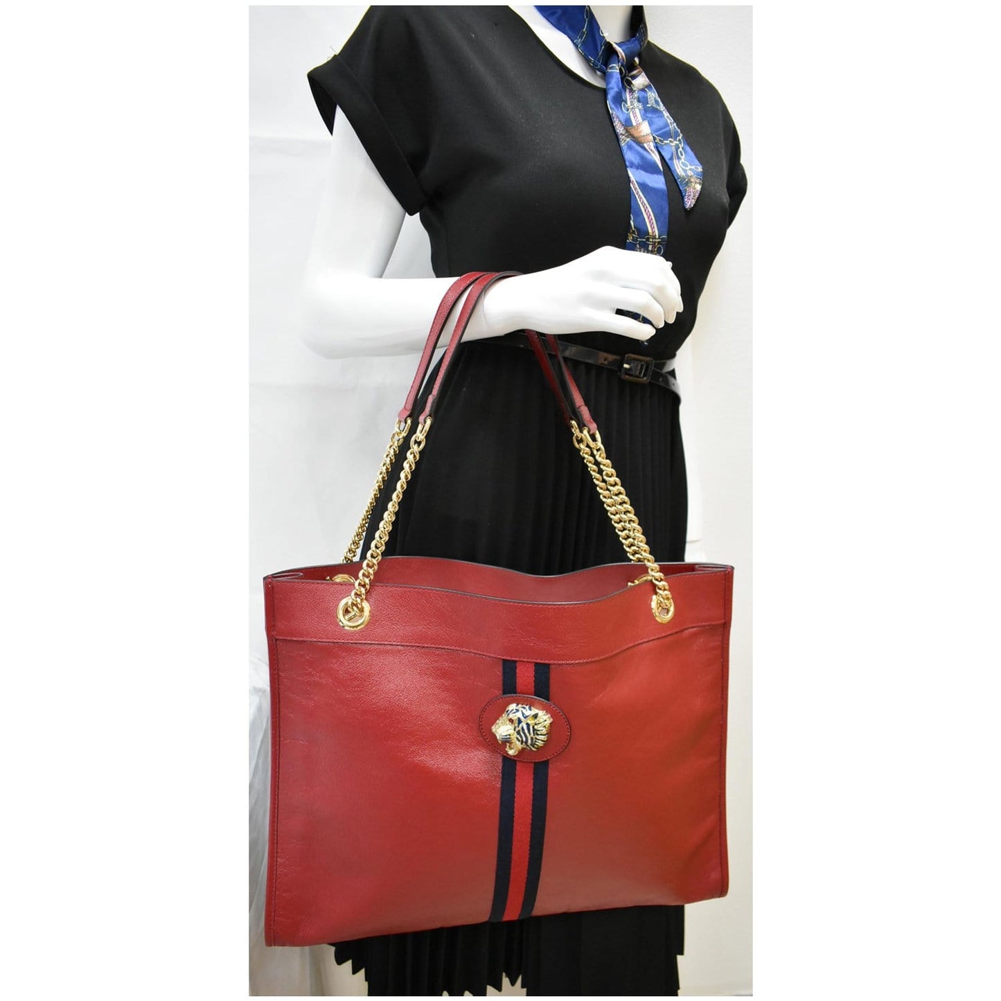 GUCCI Rajah Large Leather Tote Shoulder Bag Red 537219