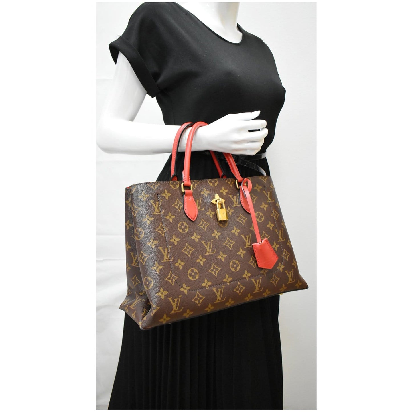 LOUIS VUITTON Flower Monogram Canvas Tote Bag Red