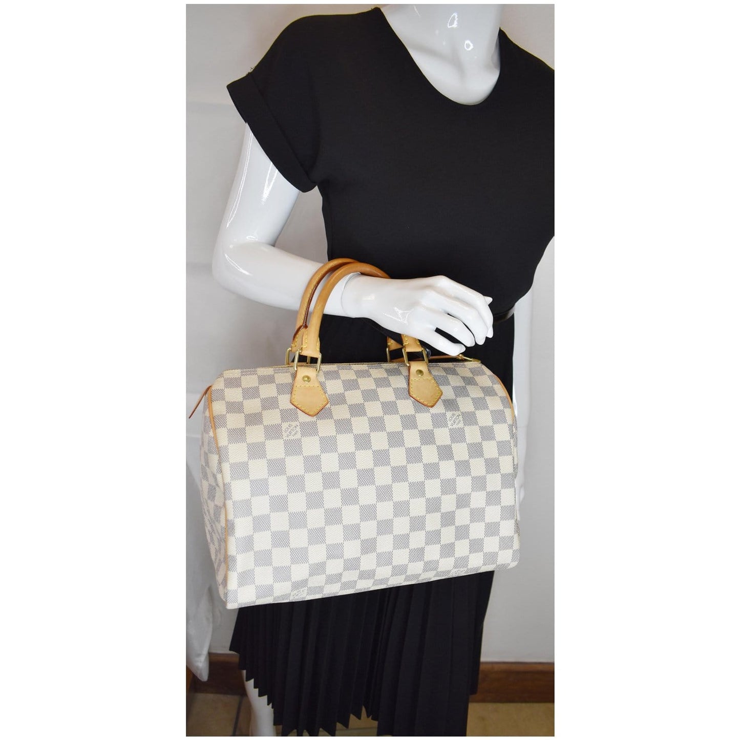 LOUIS VUITTON Speedy 30 Damier Azur Satchel Bag White