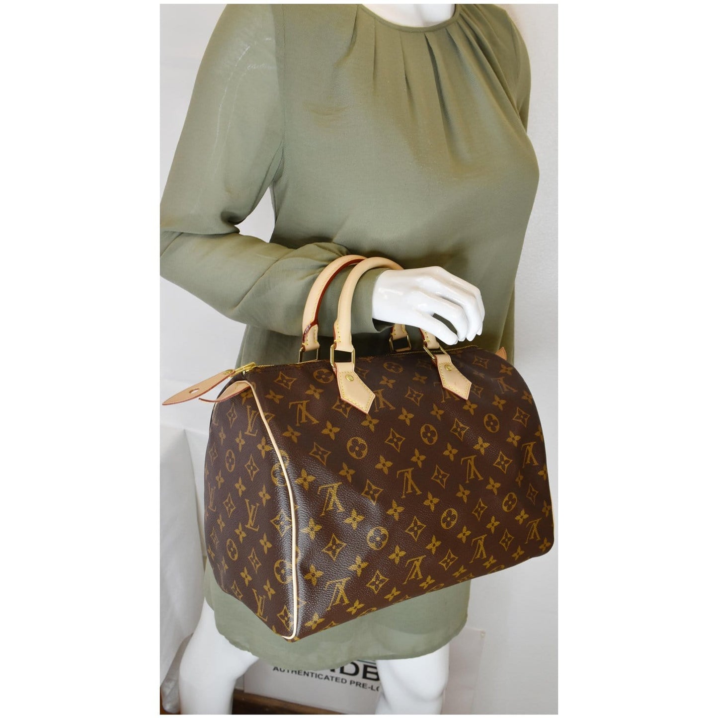 LOUIS VUITTON Speedy 30 Monogram Canvas Satchel Bag Brown
