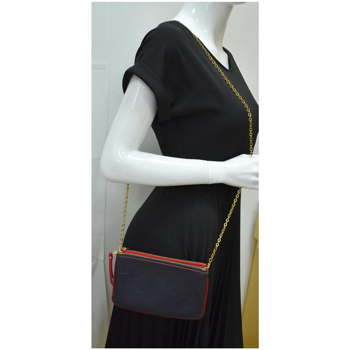 LOUIS VUITTON Double Zip Pochette Monogram Empreinte Crossbody Bag Navy Blue - Hot Deals
