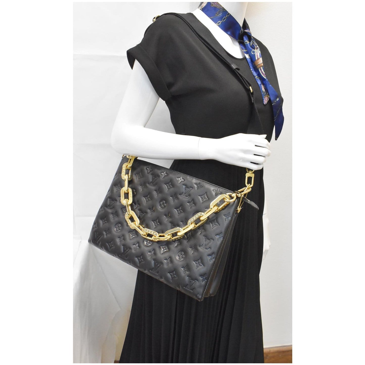 LOUIS VUITTON Coussin MM Monogram Embossed Shoulder Bag Black