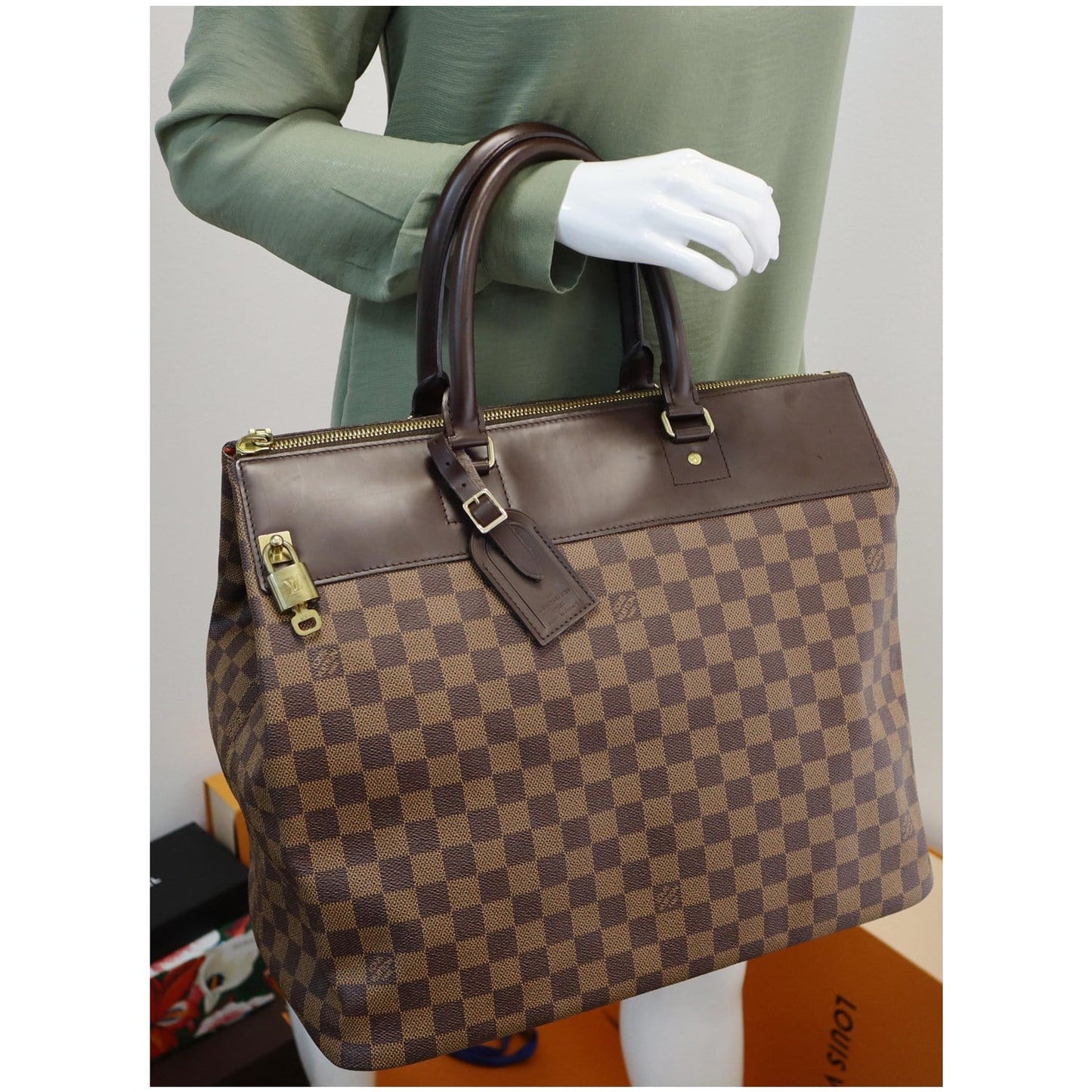 LOUIS VUITTON Greenwich PM Damier Ebene Travel Tote Bag Brown
