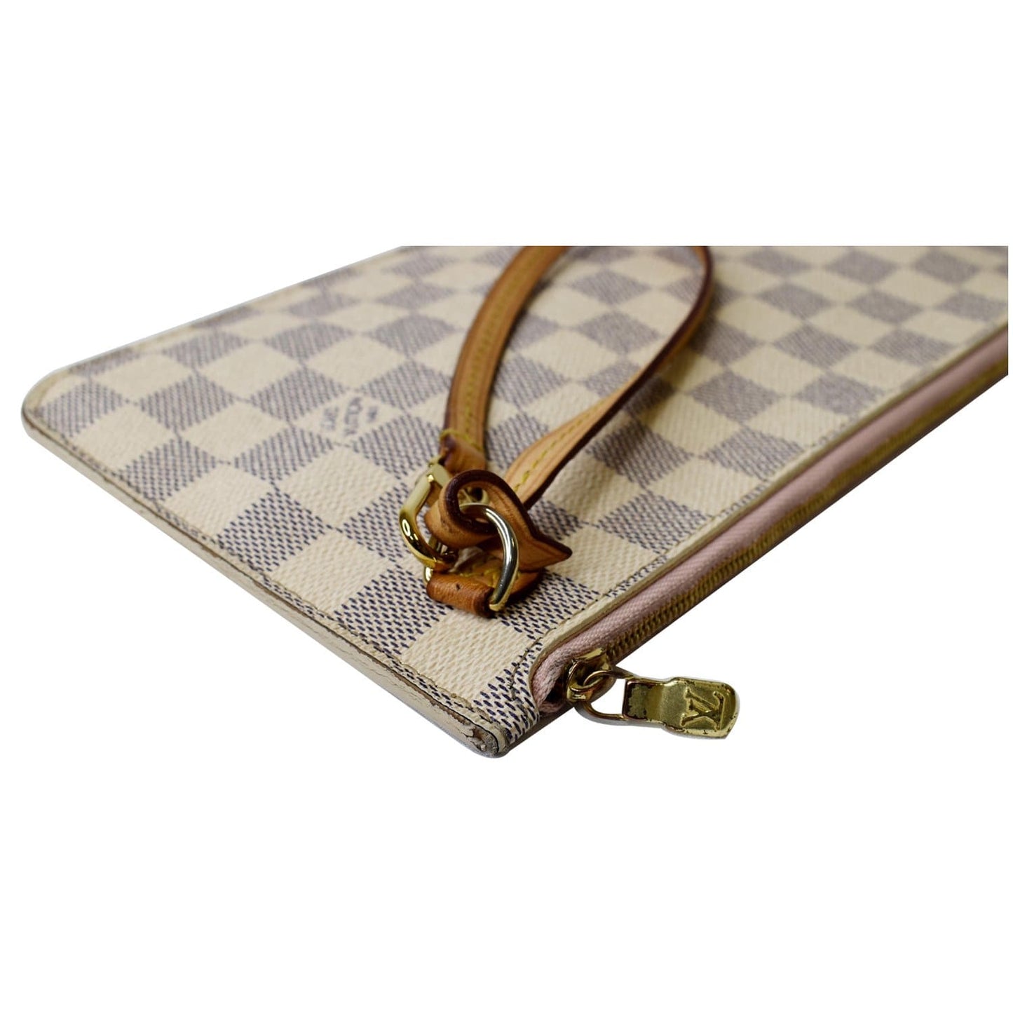 LOUIS VUITTON Pochette Wristlet Pouch Damier Azur Neverfull MM White