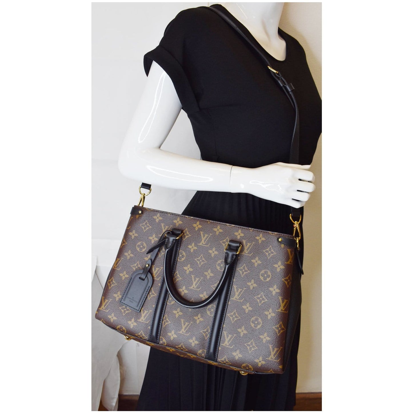 LOUIS VUITTON Soufflot MM Monogram Canvas Shoulder Bag Black