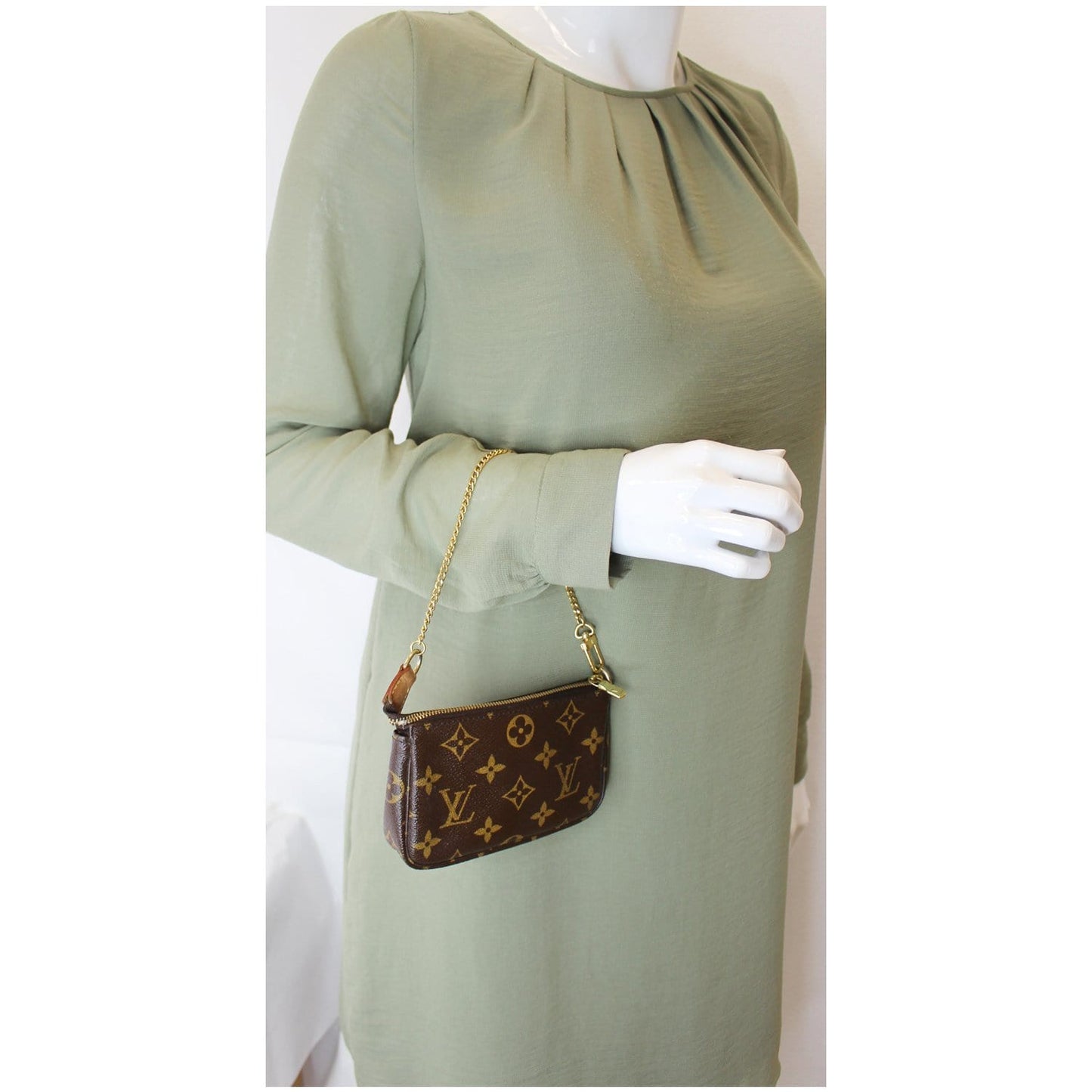 LOUIS VUITTON Mini Pochette Monogram Canvas Accessories Pouch Brown