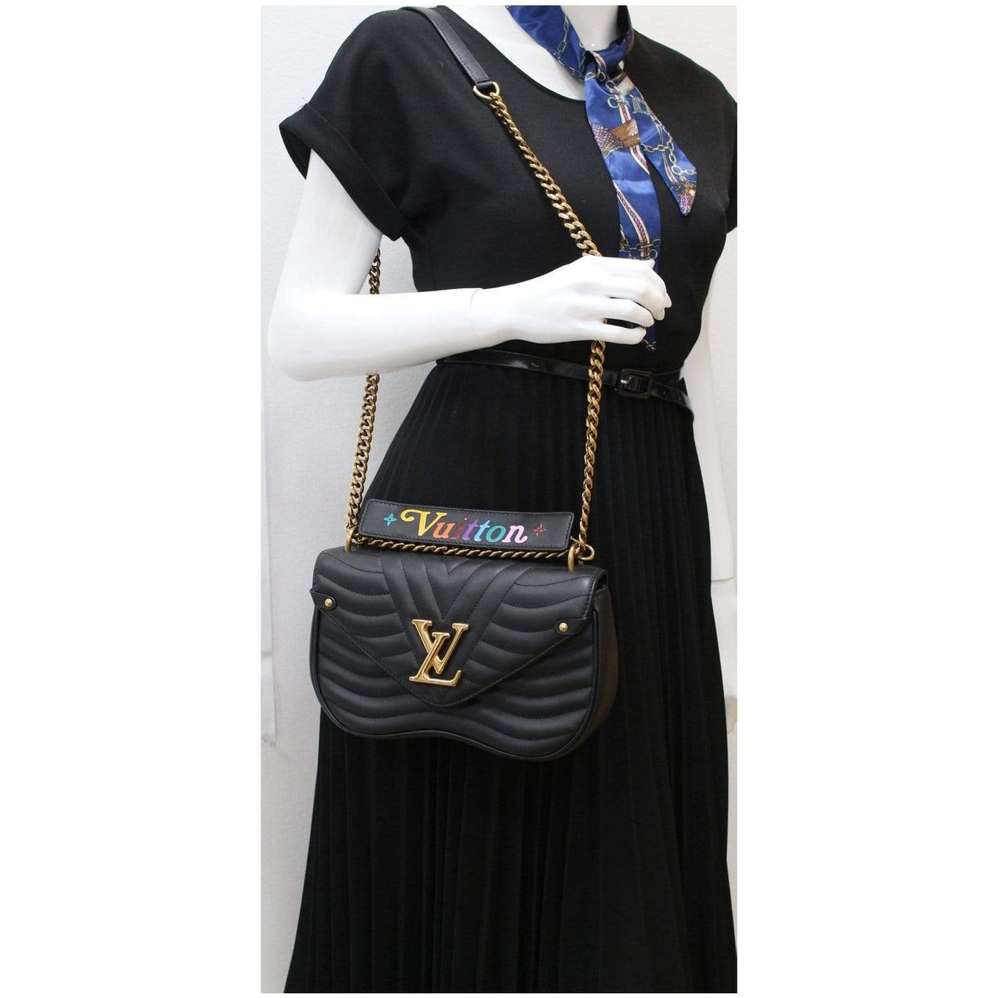 LOUIS VUITTON New Wave PM Quilted Leather Chain Crossbody Bag Black