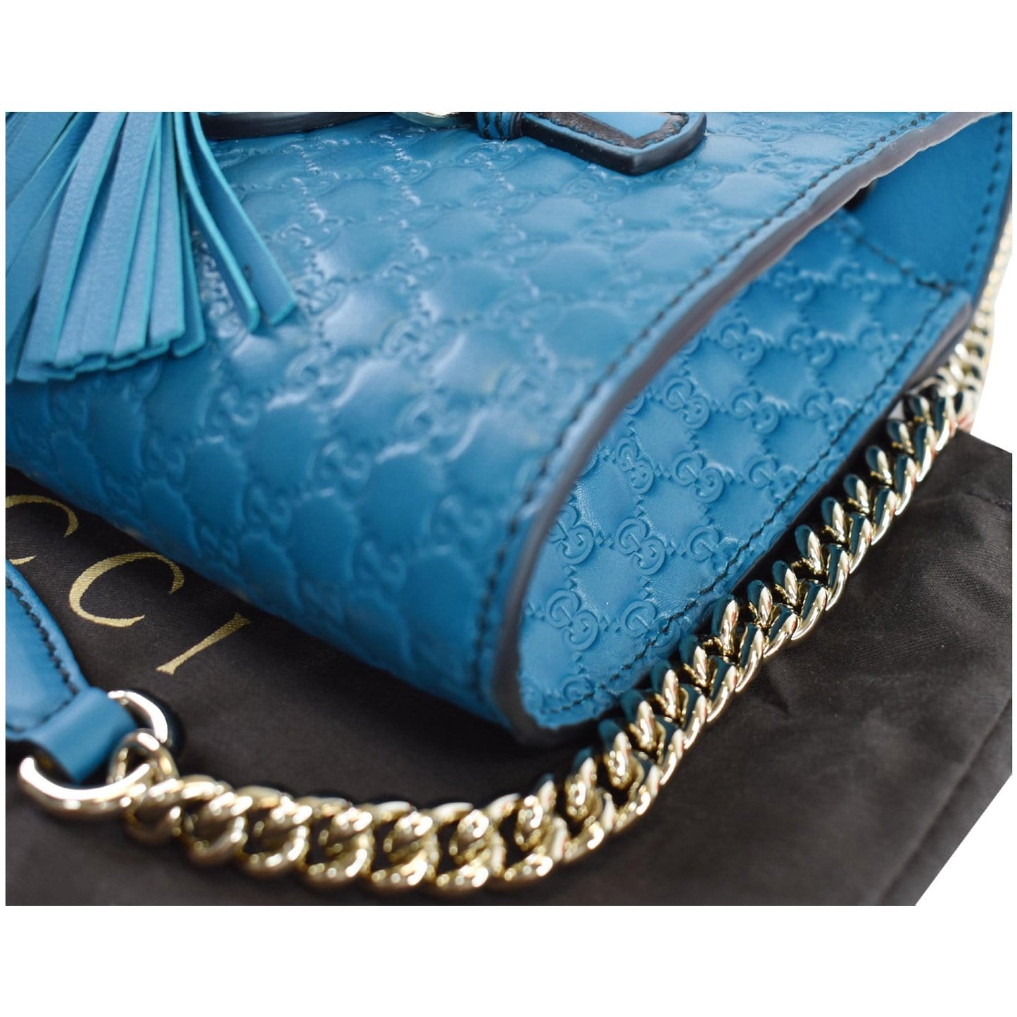 GUCCI Emily Mini Micro GG Guccissima Leather Shoulder Bag Teal