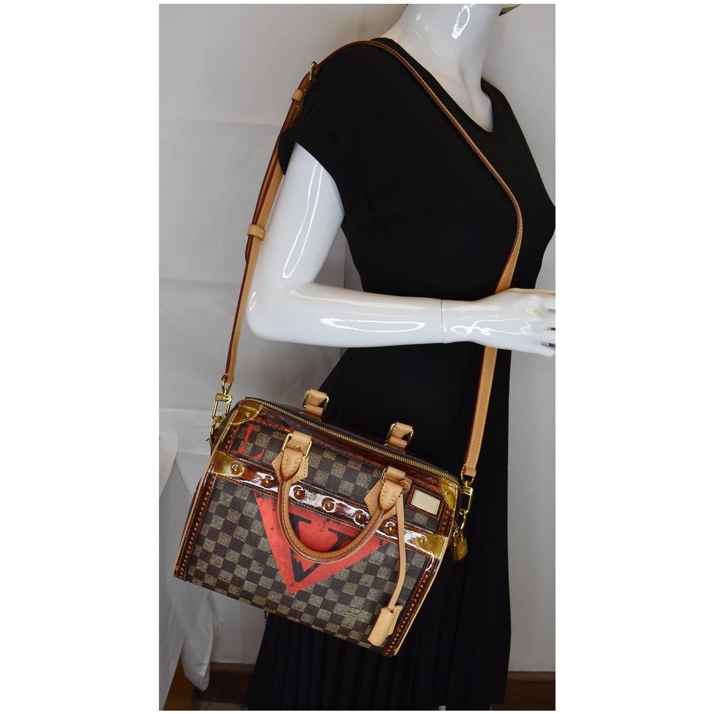 LOUIS VUITTON Time Trunk Speedy 25 Bandouliere Damier Shoulder Bag Black