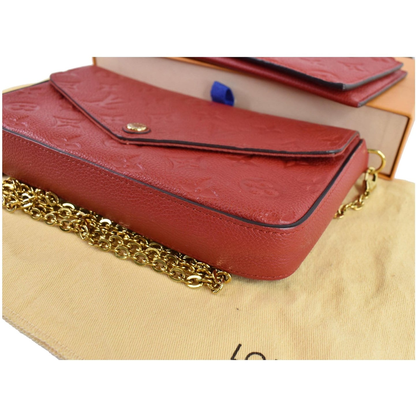 LOUIS VUITTON Pochette Felicie Empreinte Leather Crossbody Bag Red