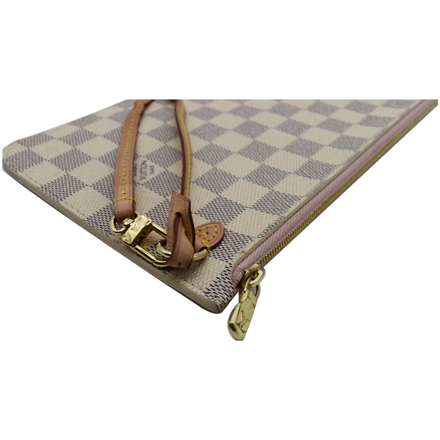 LOUIS VUITTON Neverfull MM Damier Azur Pochette Wristlet Pouch White