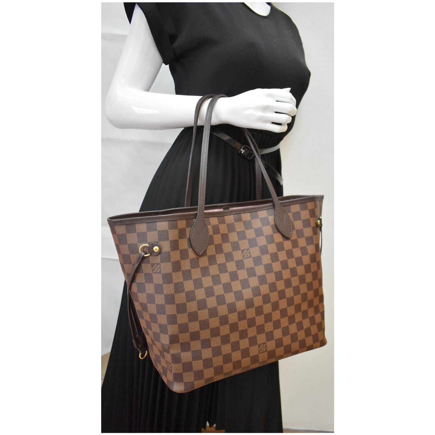 LOUIS VUITTON Neverfull MM Damier Ebene Tote Bag Brown