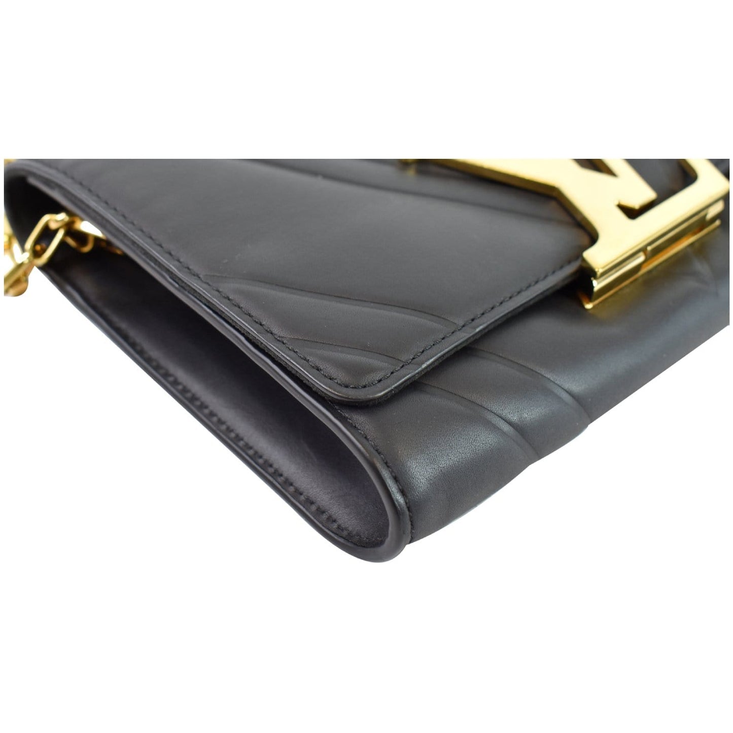 LOUIS VUITTON Airy V Louise GM Calfskin Pochette Chain Shoulder Bag Black