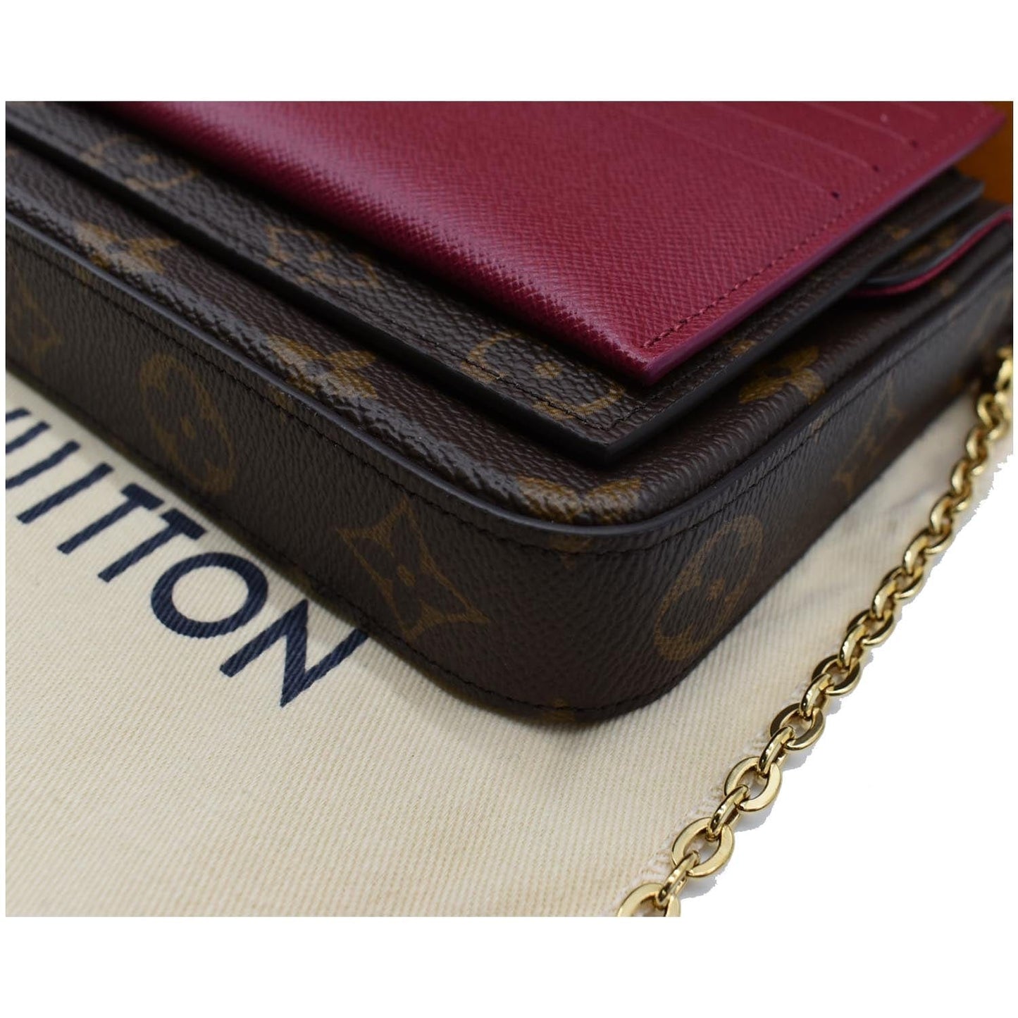 LOUIS VUITTON Felicie Monogram Canvas Pochette Crossbody Bag Brown